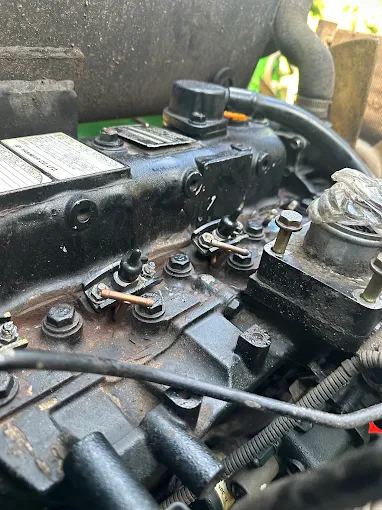 Top of a diesel engine during repair